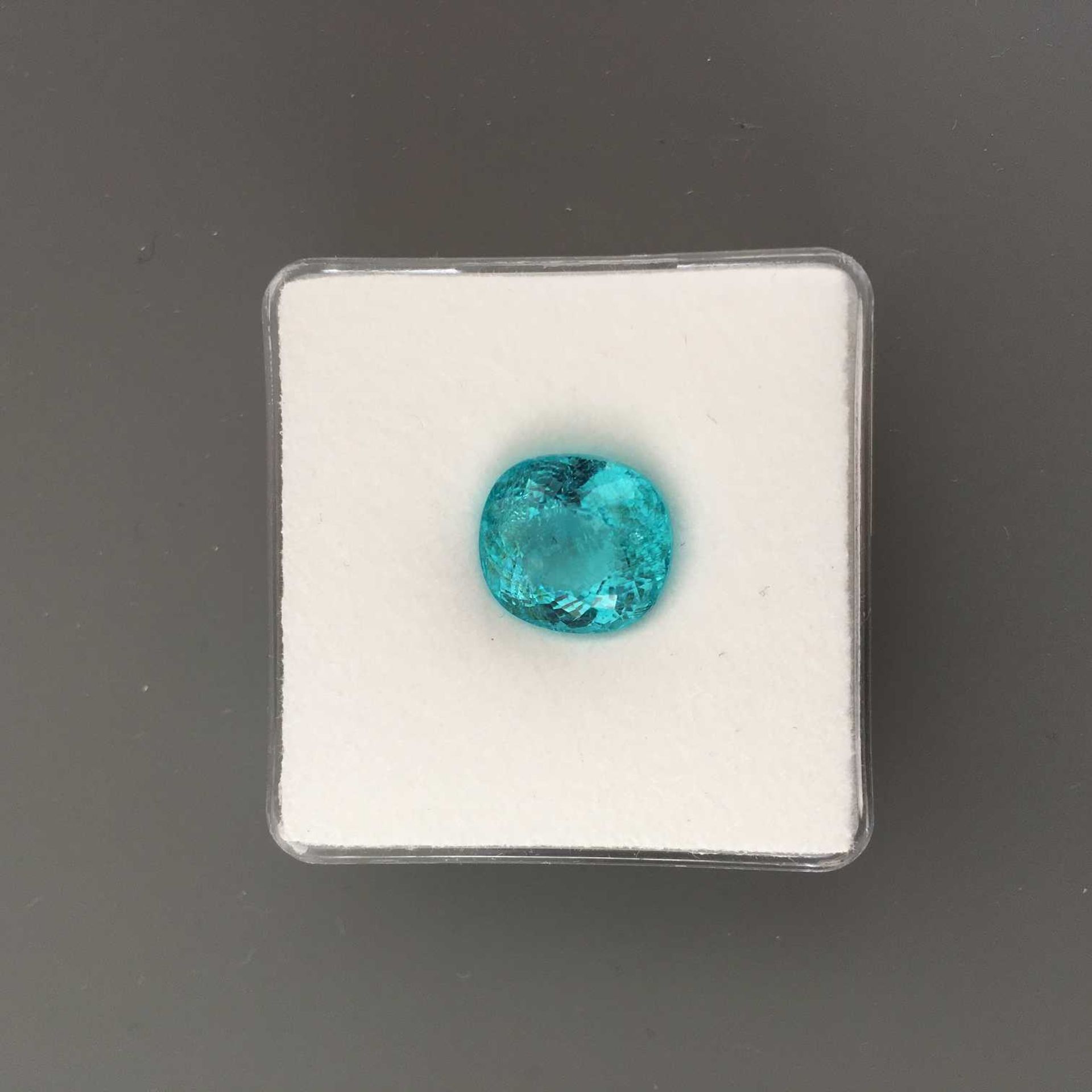 6.94CT CUSHION CUT PARAIBA TOURMALINE AIGS CERTIFICATION GIF16072258 APPRAISAL 24000