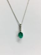 9ct emerald & diamond pendant and chain,7mmx5mm(1ct )emerald (tested) Zambian ,0.06ct diamond(
