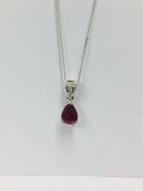 platinum ruby diamond pendant and chain,6x4mm ruby(tested) treated,platinum setting 1.3gms diamond