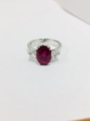 18ct ruby Diamond three stone ring,3ct natural gem quality Ruby,0.35ct trillion cut vs clarity h
