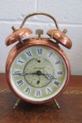 Vintage German Copper Alarm Clock By Jerger