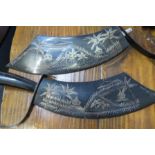 2 X HORN ENGRAVED DAGGERS