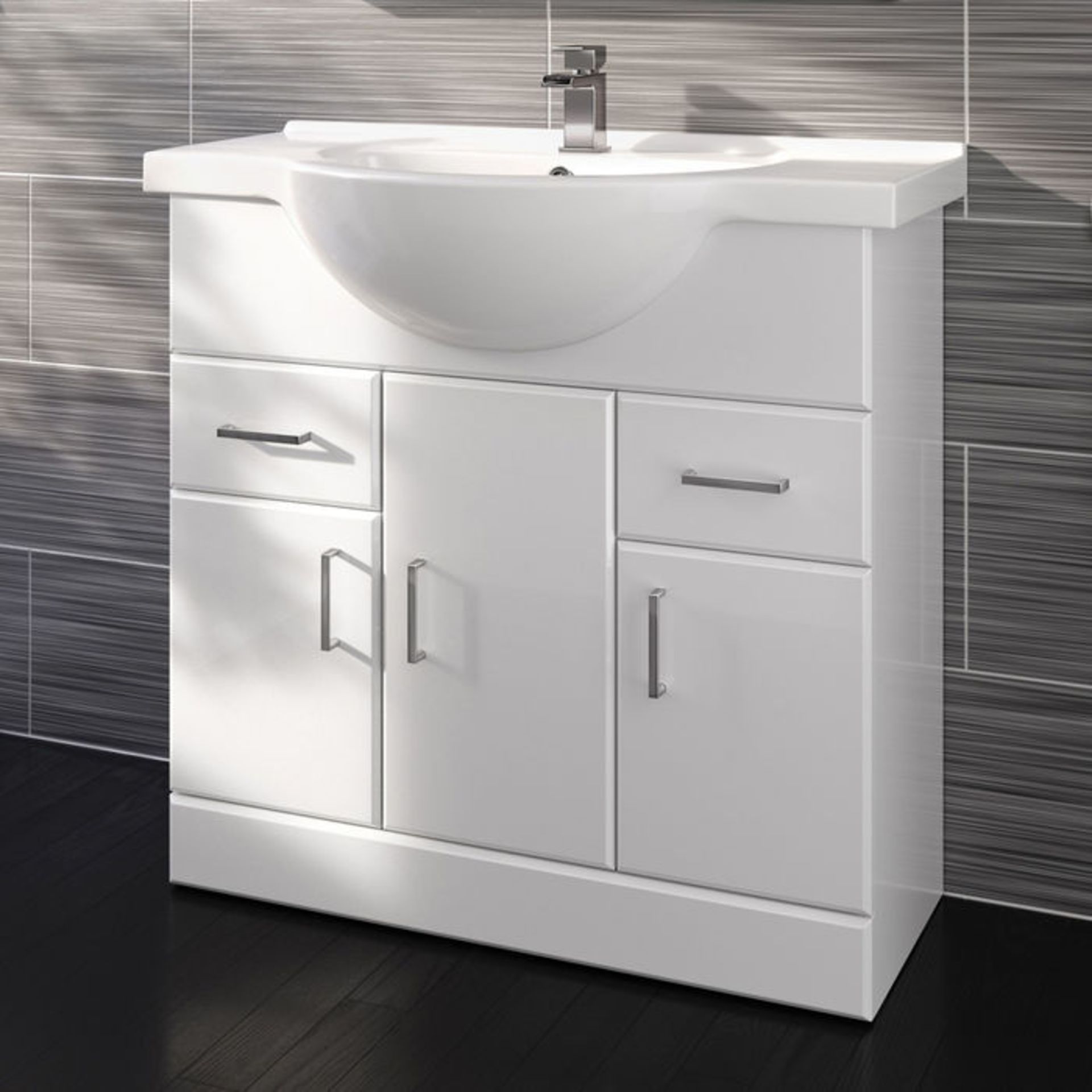 (G77) 850x330mm Quartz Gloss White Built In Basin Unit RRP £323.99. COMES COMPLETE WITH BASIN. Built