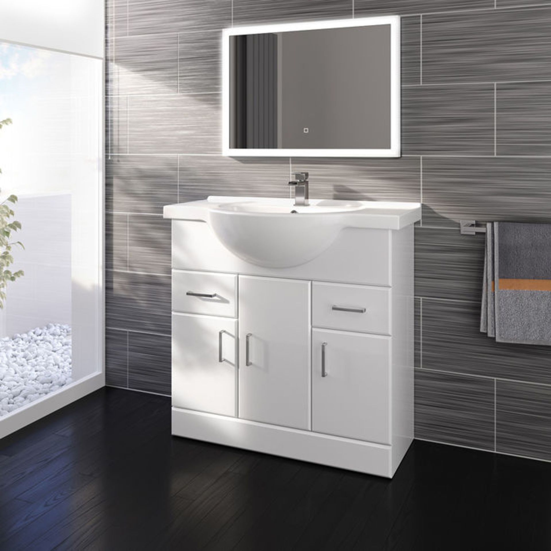 (G77) 850x330mm Quartz Gloss White Built In Basin Unit RRP £323.99. COMES COMPLETE WITH BASIN. Built - Image 2 of 5