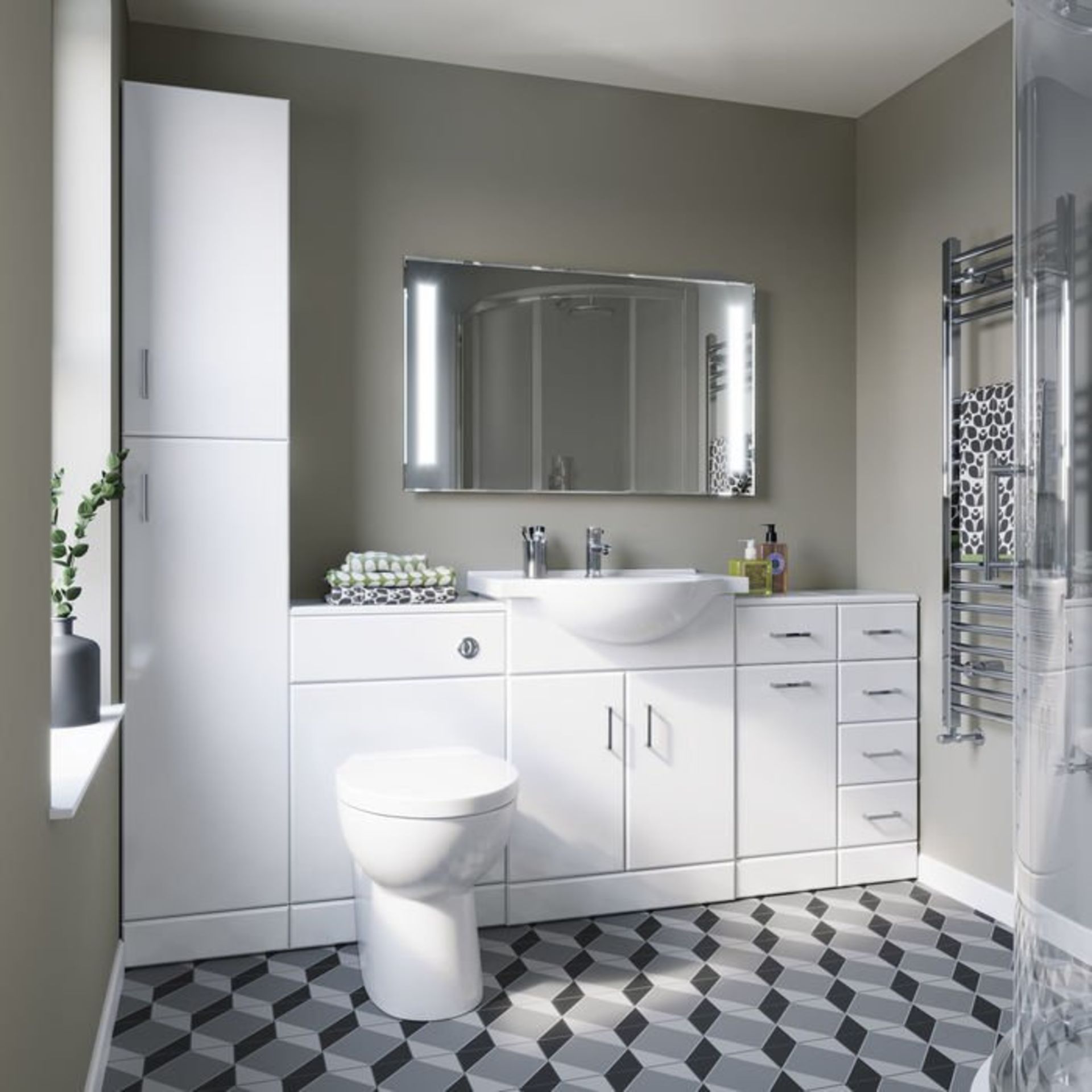 (G77) 850x330mm Quartz Gloss White Built In Basin Unit RRP £323.99. COMES COMPLETE WITH BASIN. Built - Image 3 of 5