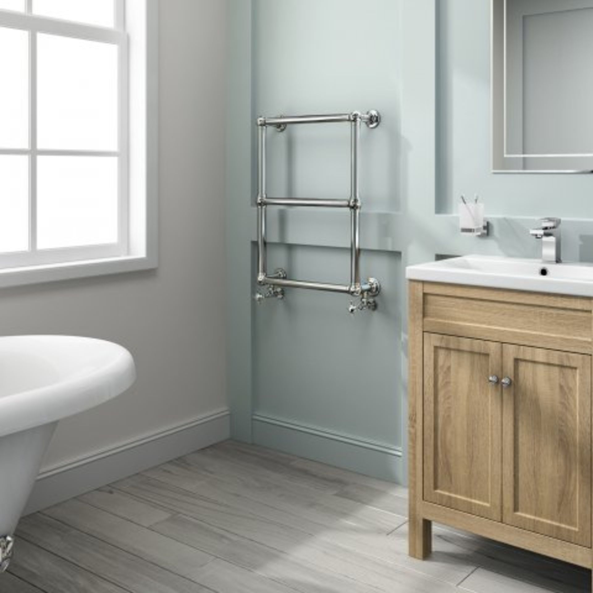 (T191) 695x598mm Traditional Chrome Wall Mounted Towel Rail Radiator - Victoria Premium RRP £284. - Image 2 of 6