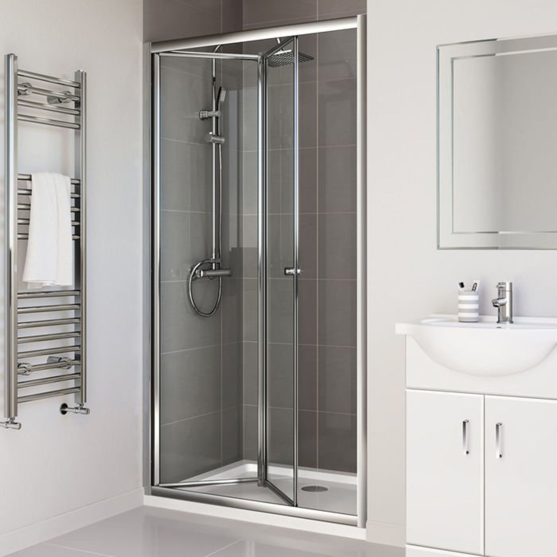 (G41) 1000mm - Elements Bi Fold Shower Door. RRP £299.99. 4mm Safety Glass Fully waterproof tested - Image 2 of 8