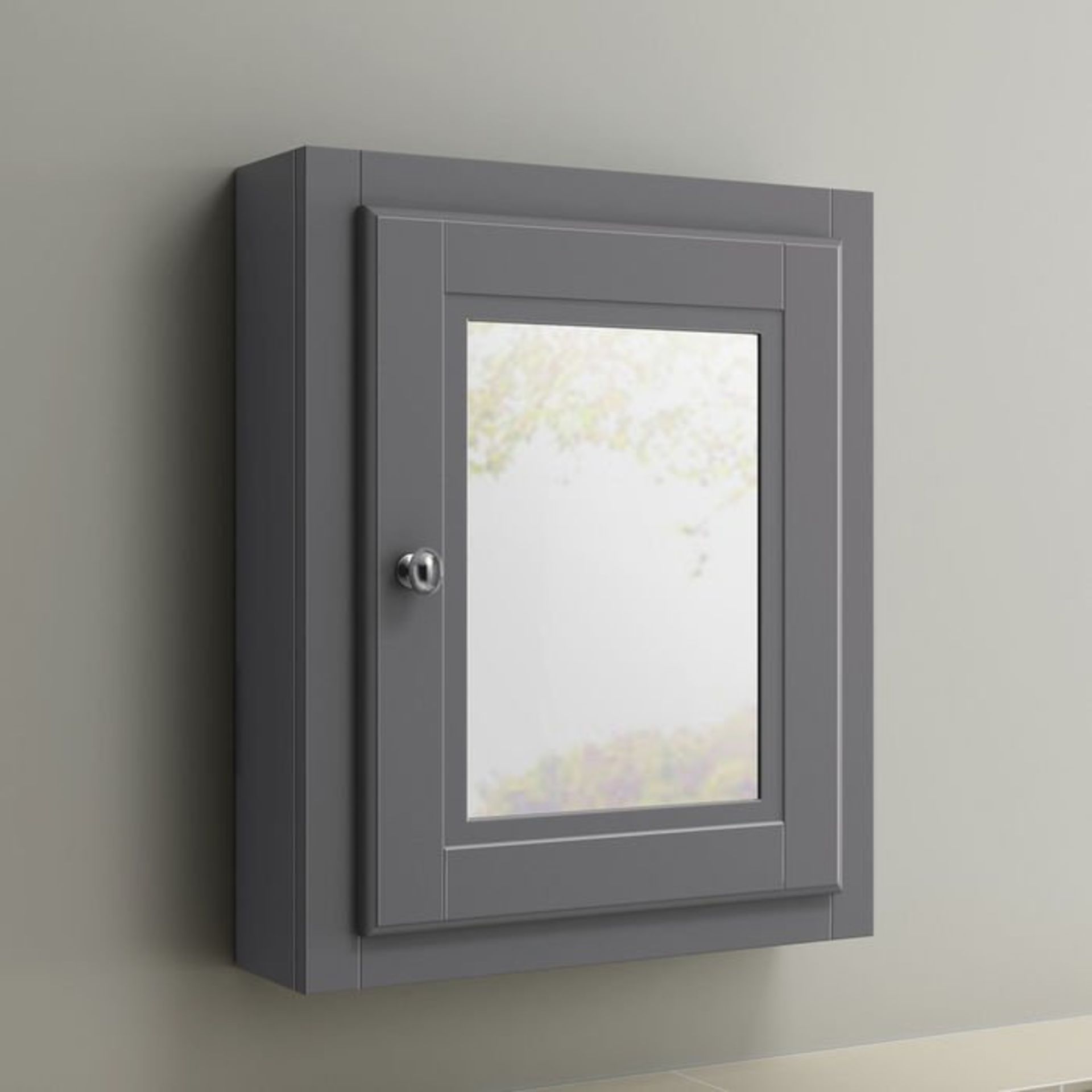 (G165) 500mm Cambridge Midnight Grey Single Door Mirror Cabinet. Traditional aesthetic offers a