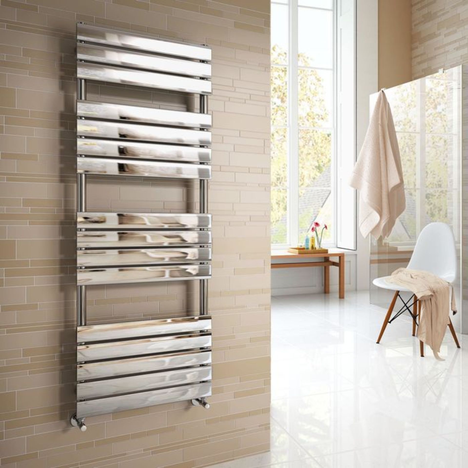 (S205) 1600x600mm Chrome Flat Panel Ladder Towel Radiator. RRP £512.99. Low carbon steel chrome - Image 2 of 3