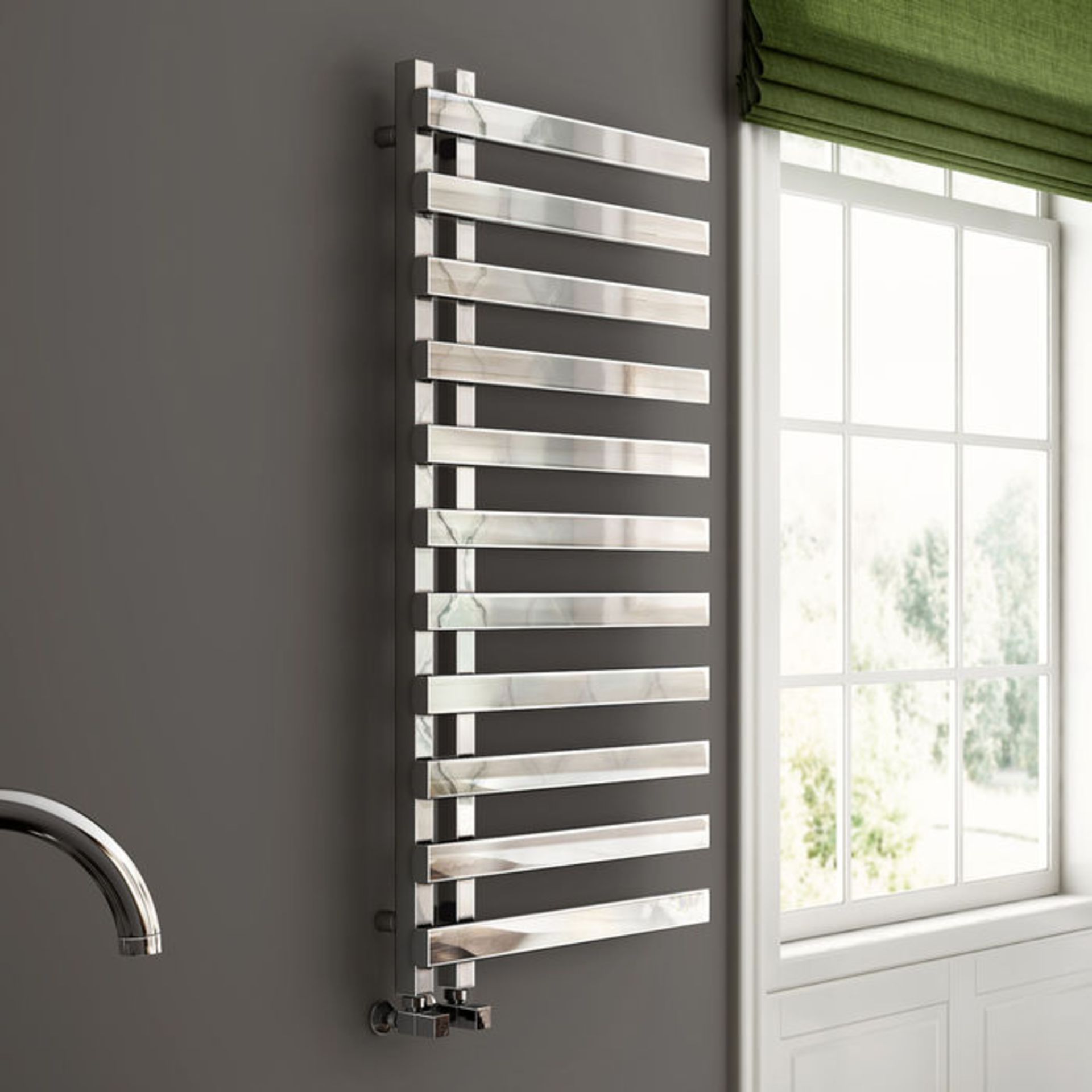 (V61) 1200x600mm Chrome Designer Towel Radiator - Flat Panel RRP £624.99 Enjoy the convenient dual - Image 2 of 3