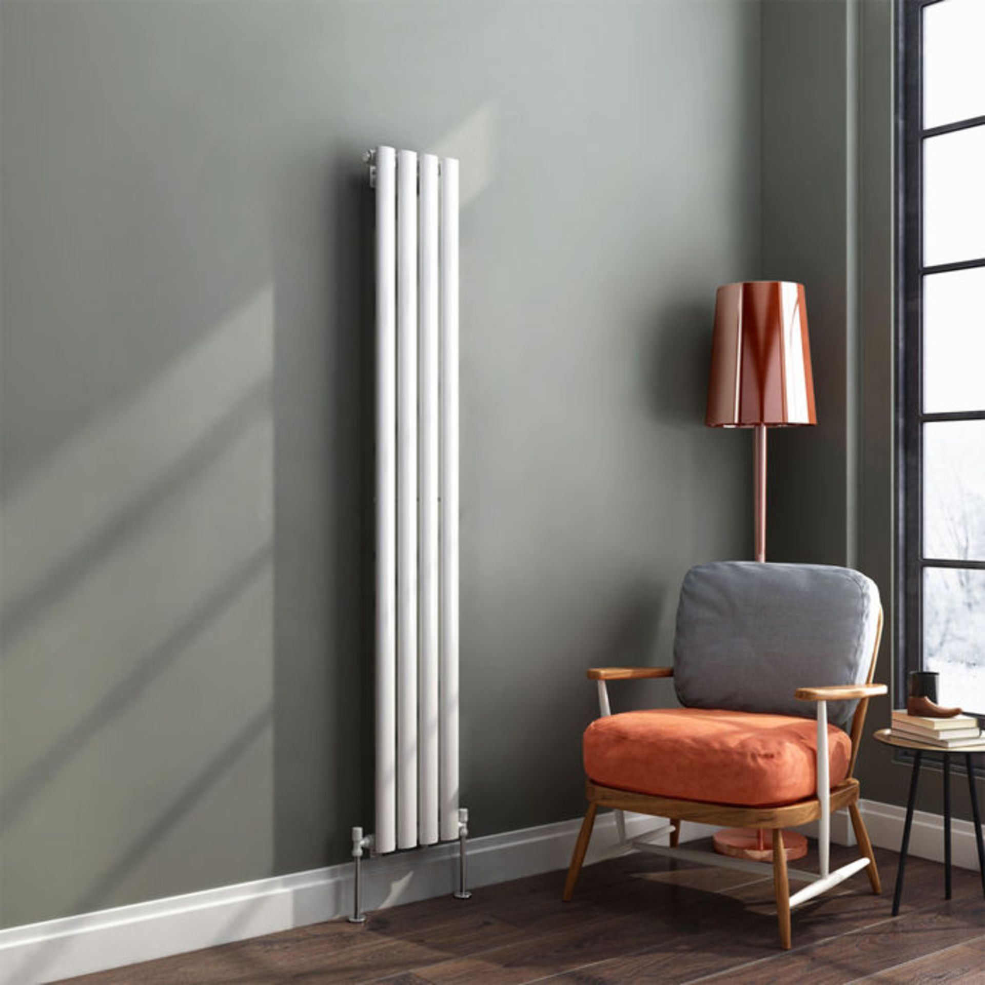 (G49) 1600x240mm Gloss White Single Oval Tube Vertical Radiator. Low carbon steel, high quality - Image 2 of 3