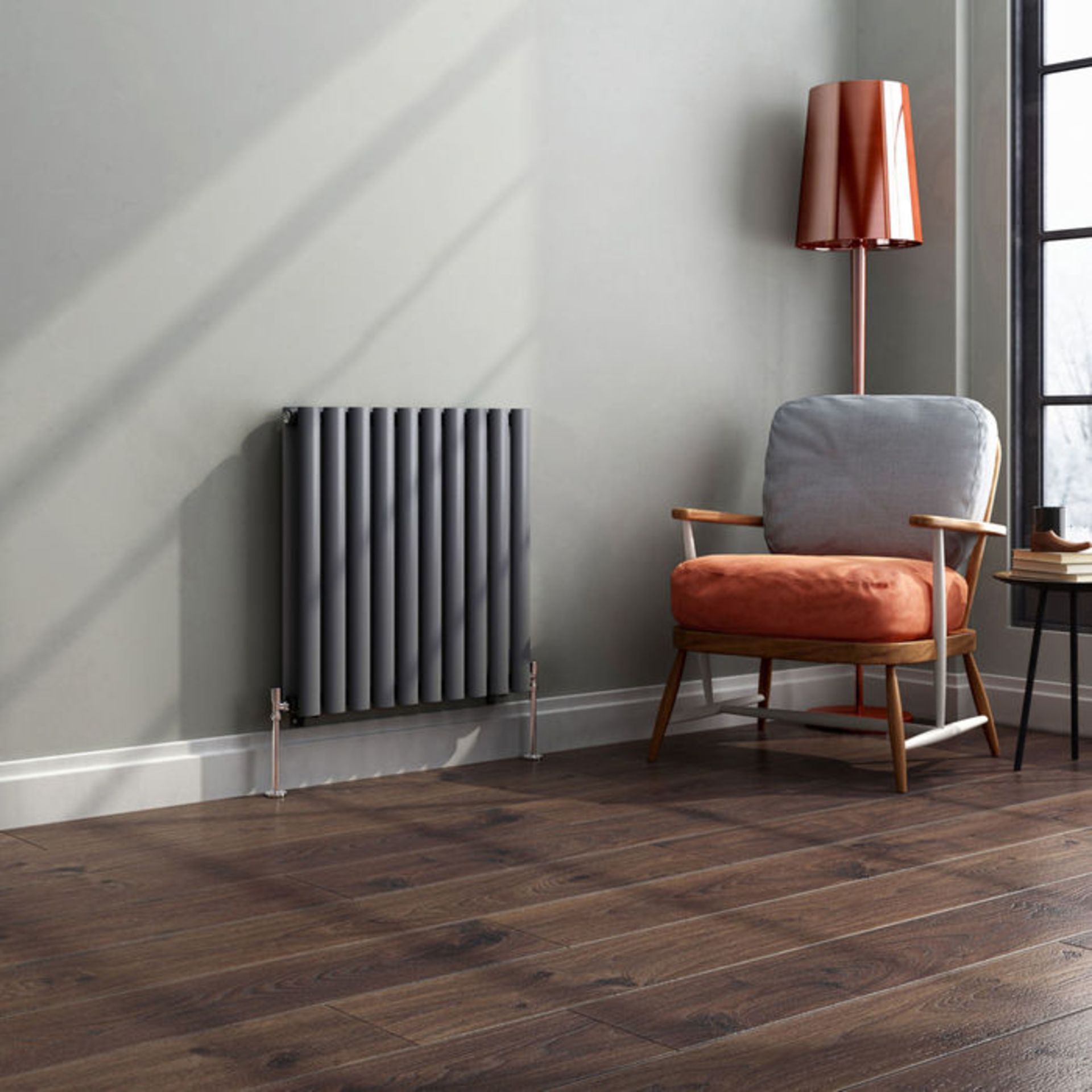 (G7) 600x600mm Anthracite Double Panel Oval Tube Horizontal Radiator RRP £331.99 Low carbon steel, - Image 2 of 3