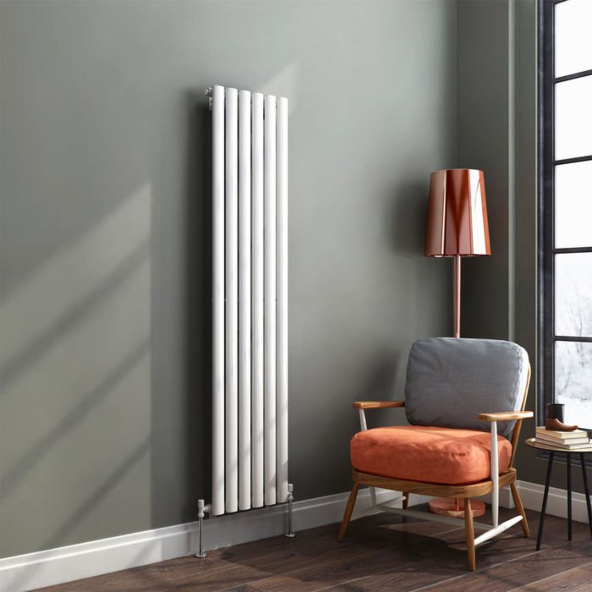 (S202) 1600x360mm Gloss White Single Oval Tube Vertical Radiator. RRP £262.99. Low carbon steel, - Image 2 of 3