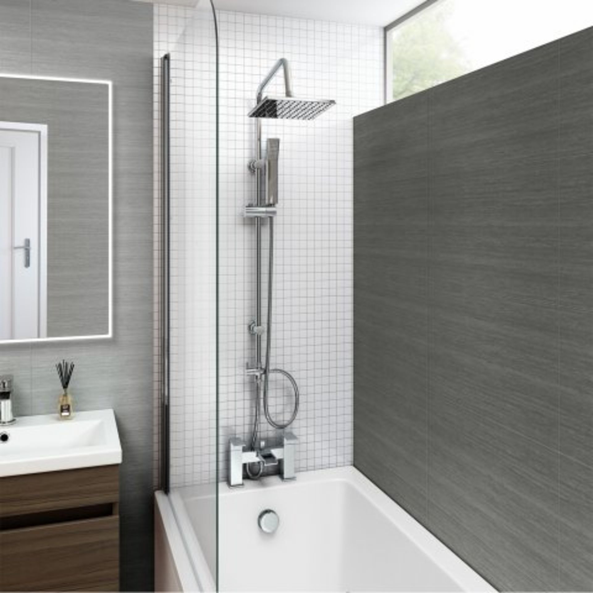 (T87) Square Exposed Thermostatic Shower Kit & Medium Shower Head. The straight lines and - Image 2 of 6