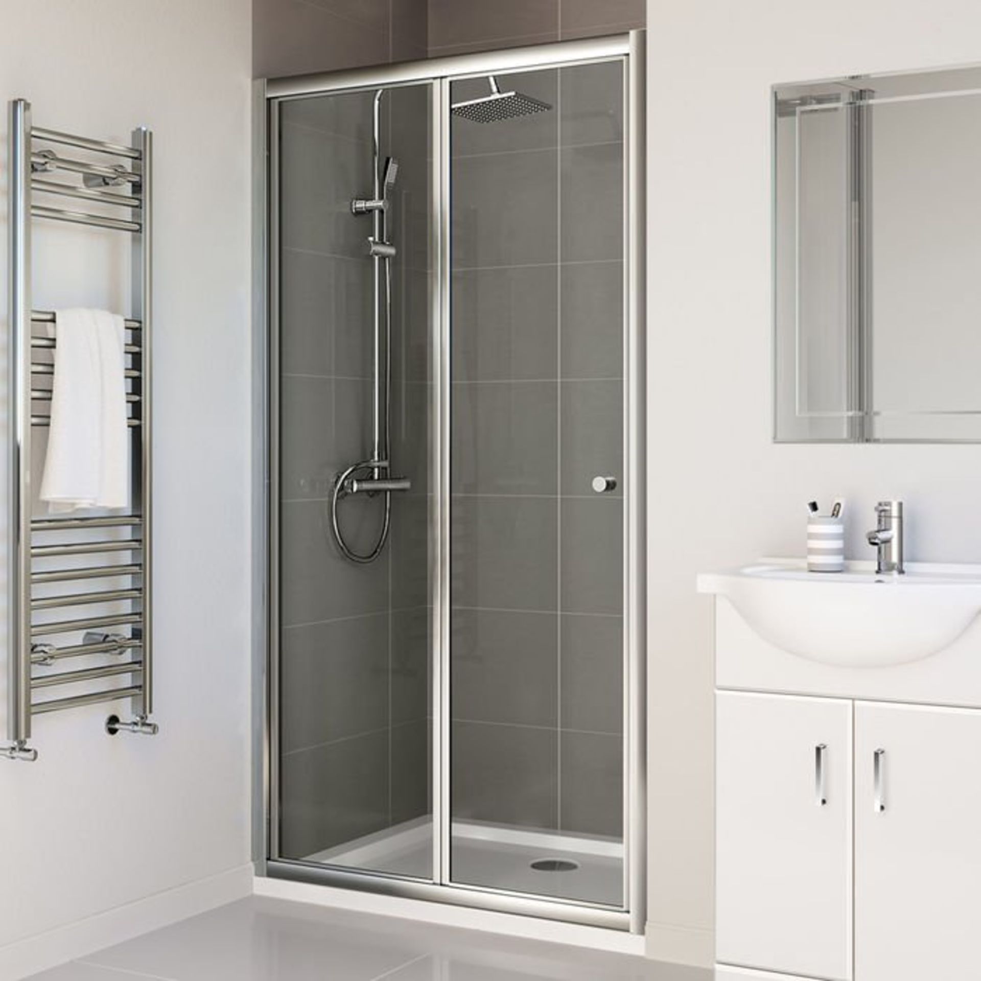 (G41) 1000mm - Elements Bi Fold Shower Door. RRP £299.99. 4mm Safety Glass Fully waterproof tested