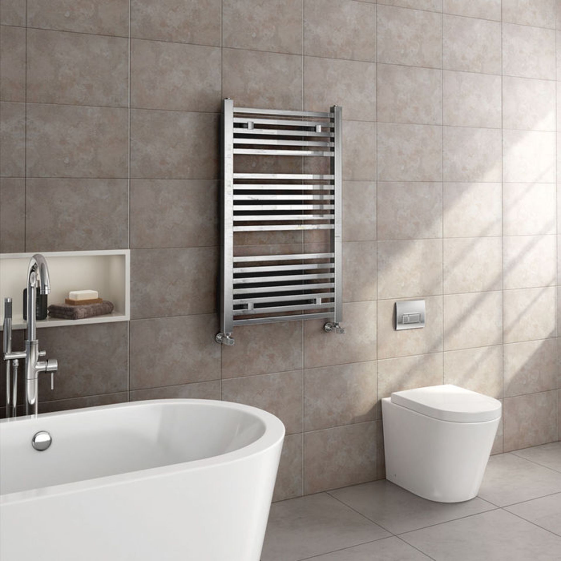 (G53) 1000x600mm Chrome Square Rail Ladder Towel Radiator RRP £226.99 Low carbon steel chrome plated - Image 2 of 4