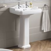 (V236) Victoria Basin & Pedestal - Double Tap Hole. RRP £175.99. Made from White Vitreous China