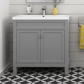 (H19) 800mm Melbourne Earl Grey Double Door Vanity Unit - Floor Standing RRP £499.99. COMES COMPLETE