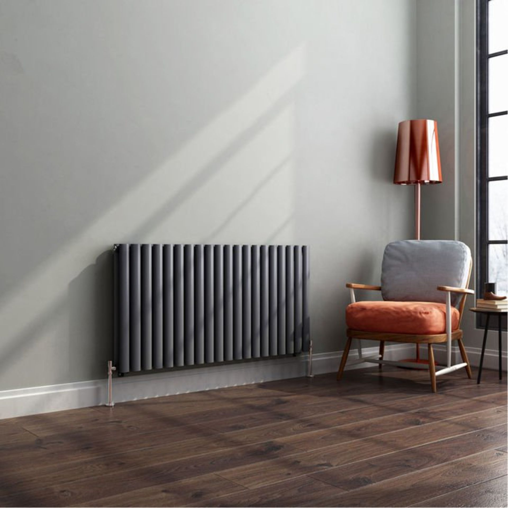 (H205) 600x1200mm Anthracite Double Panel Oval Tube Horizontal Radiator. RRP £407.99. Low carbon