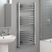 (H150) 1200x600mm - 20mm Tubes - Chrome Curved Rail Ladder Towel Radiator. RRP £137.59. Low carbon