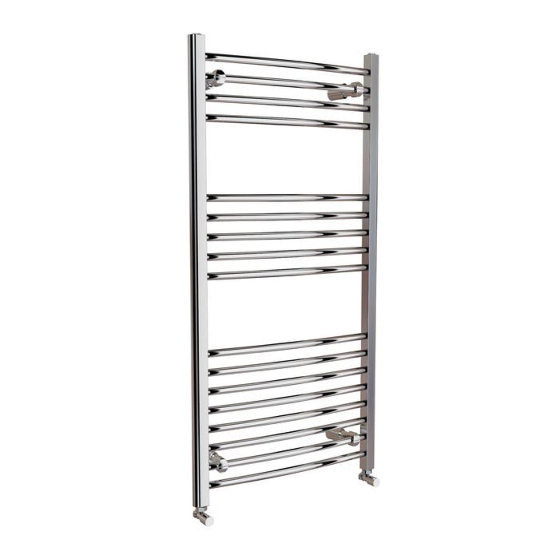 (H150) 1200x600mm - 20mm Tubes - Chrome Curved Rail Ladder Towel Radiator. RRP £137.59. Low carbon - Image 3 of 3