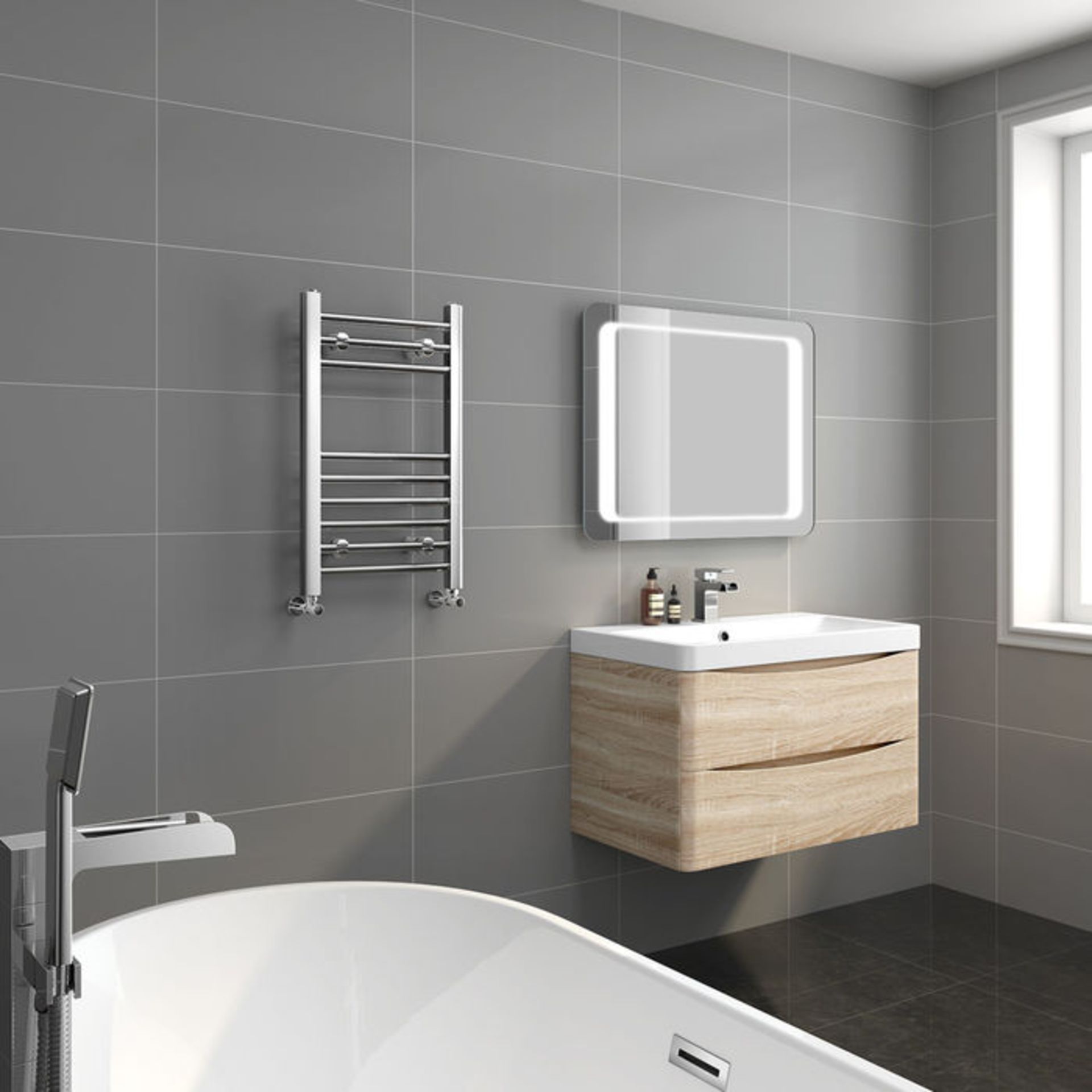 (H43) 650x400mm - Basic 20mm Tubes - Chrome Heated Straight Rail Ladder Towel Radiator Low carbon - Image 2 of 3
