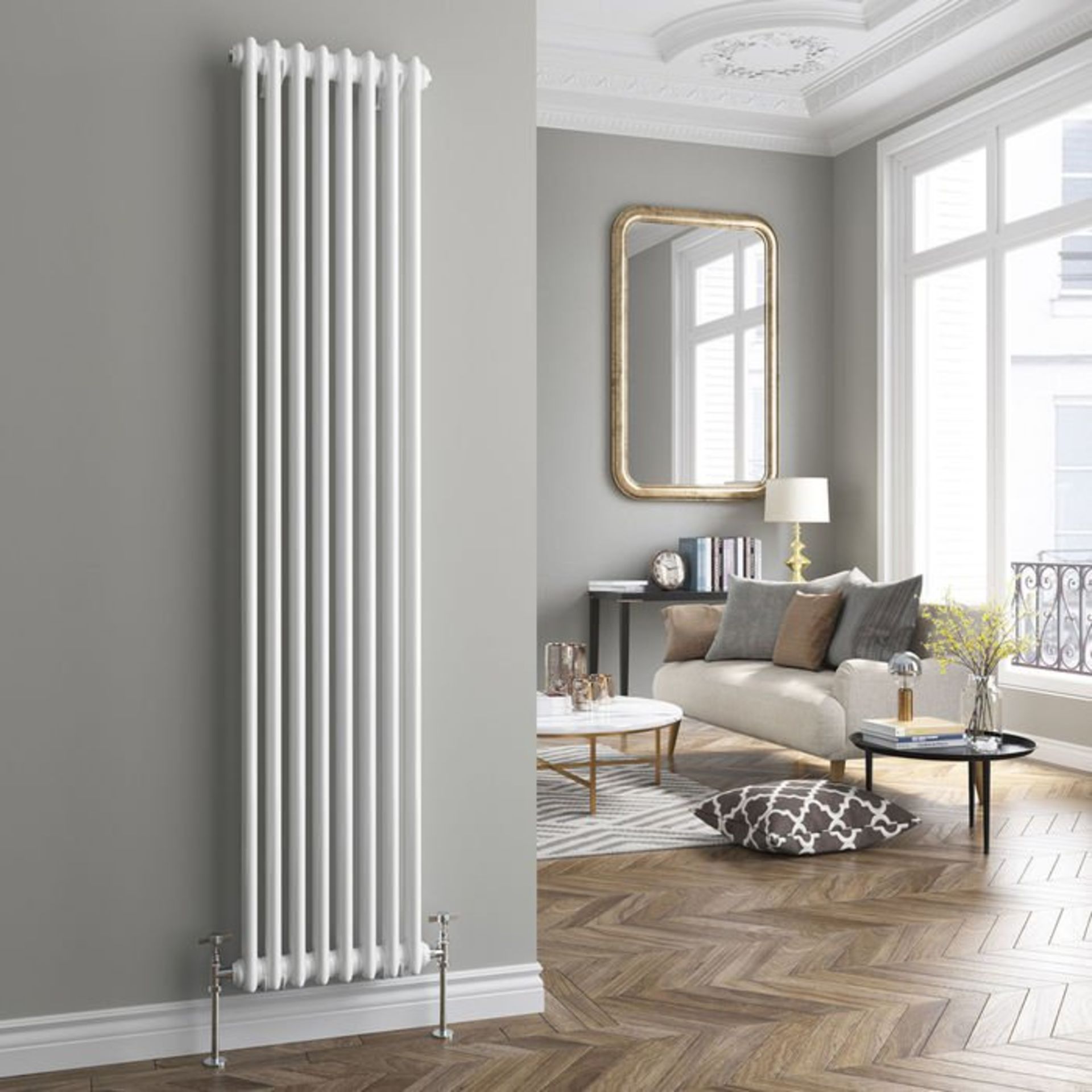 (H178) 1800x380mm White Double Panel Vertical Colosseum Traditional Radiator. RRP £274.99. Low - Image 2 of 4
