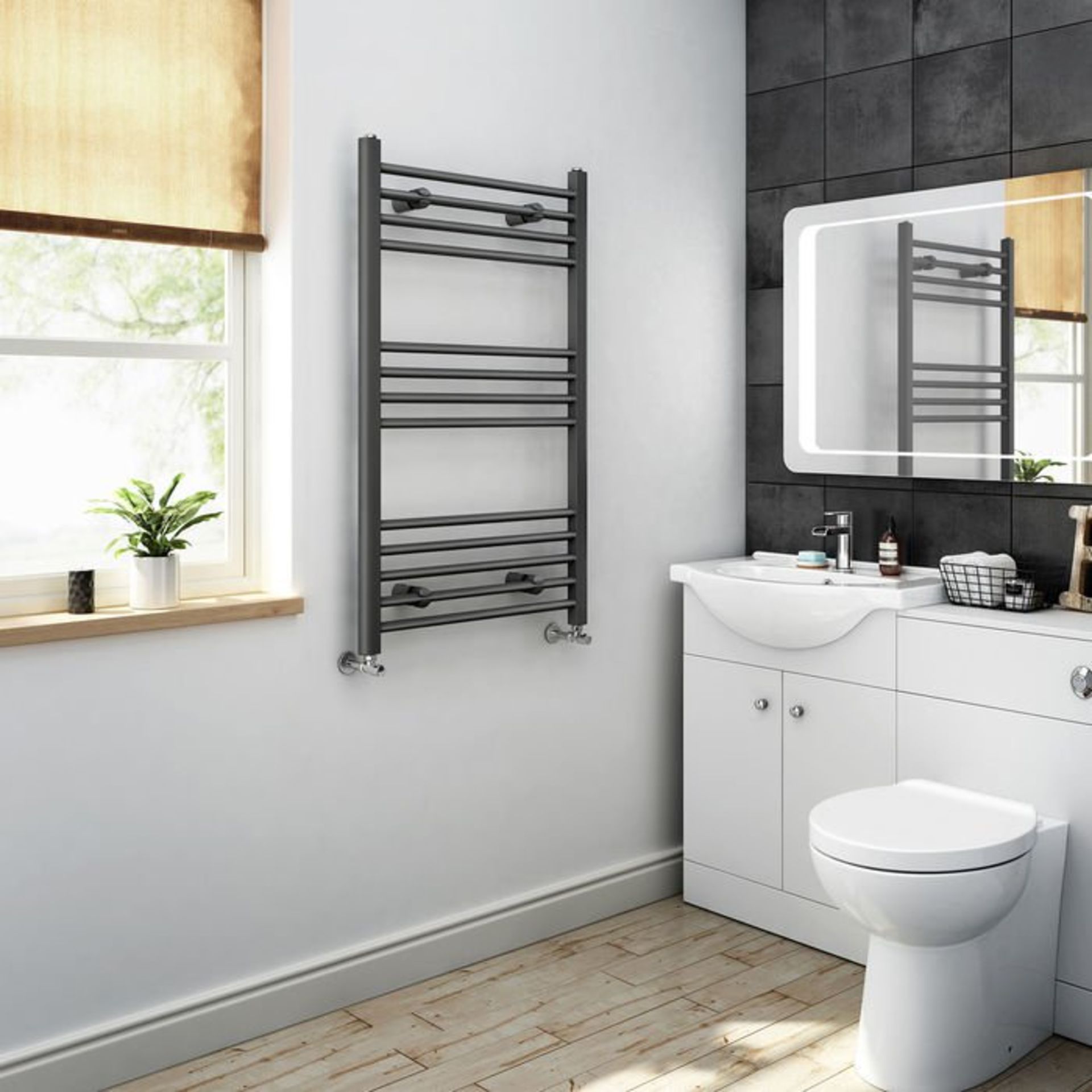 (V87) 1000x600mm - 20mm Tubes - Anthracite Heated Straight Rail Ladder Towel Radiator. Corrosion - Image 2 of 3