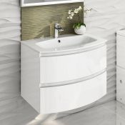 (H80) 700mm Amelie High Gloss White Curved Vanity Unit - Wall Hung RRP £549.99. COMES COMPLETE
