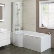 (H224) 500x800mm - Left Hand P-Shaped Bath with Screen & Front Panel. RRP £529.99. 5mm of high gloss