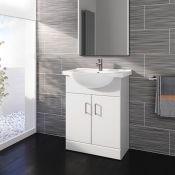 (H186) 650x435mm Quartz Gloss White Built In Basin Cabinet. RRP £349.99. COMES COMPLETE WITH