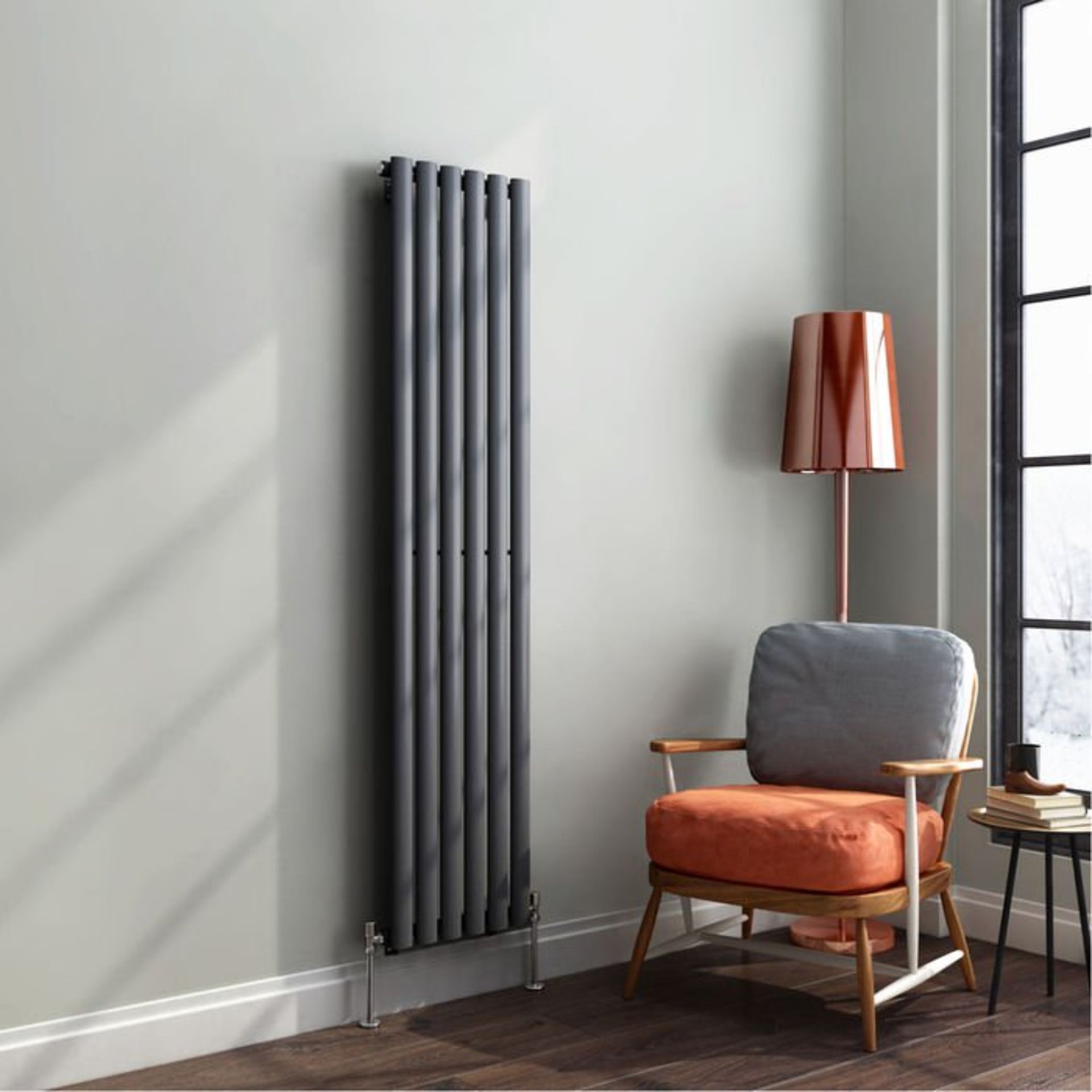 (H3) 1600x360mm Anthracite Single Oval Tube Vertical Radiator RRP £191.99 Low carbon steel, high - Image 2 of 2