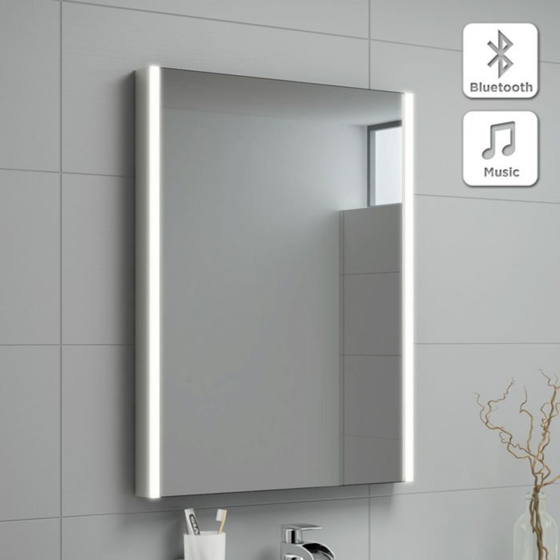 (H12) 500x700mm Lunar Illuminated LED Mirror & Bluetooth Speaker RRP £399.99 Energy efficient LED