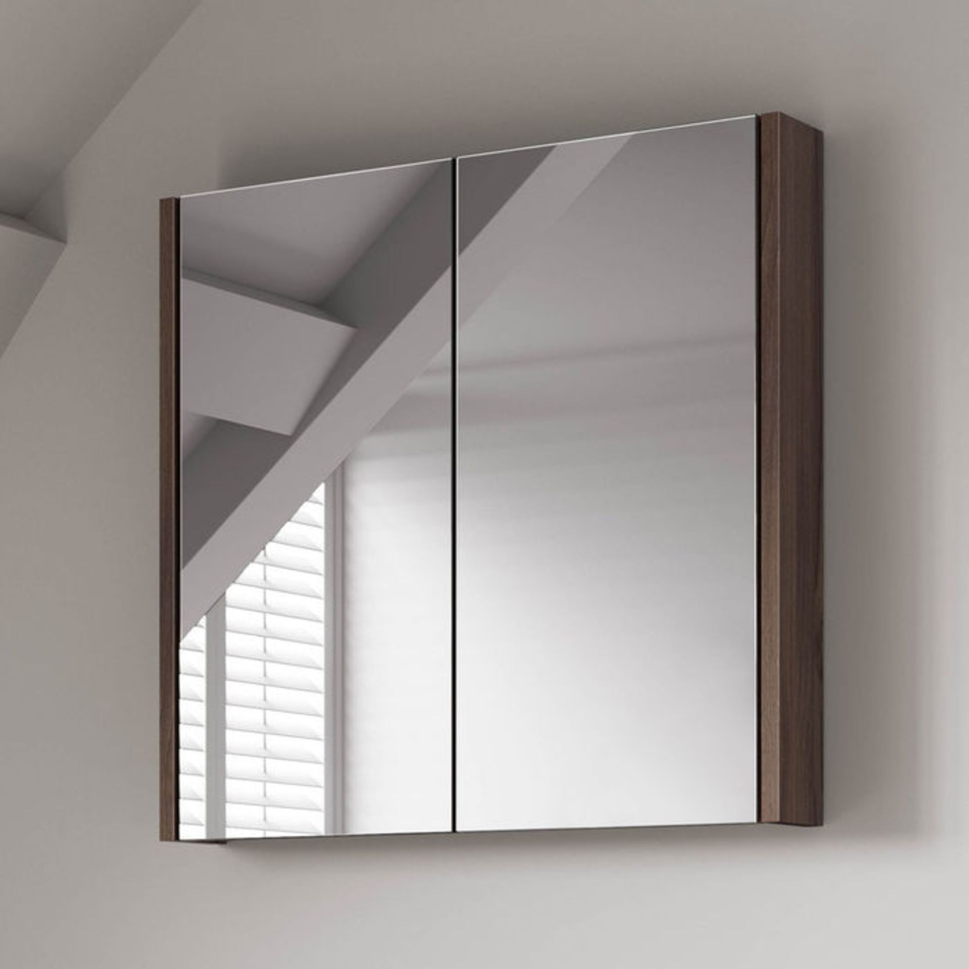 (H127) 600mm Walnut Effect Double Door Mirror Cabinet RRP £174.99 Sleek contemporary design Double