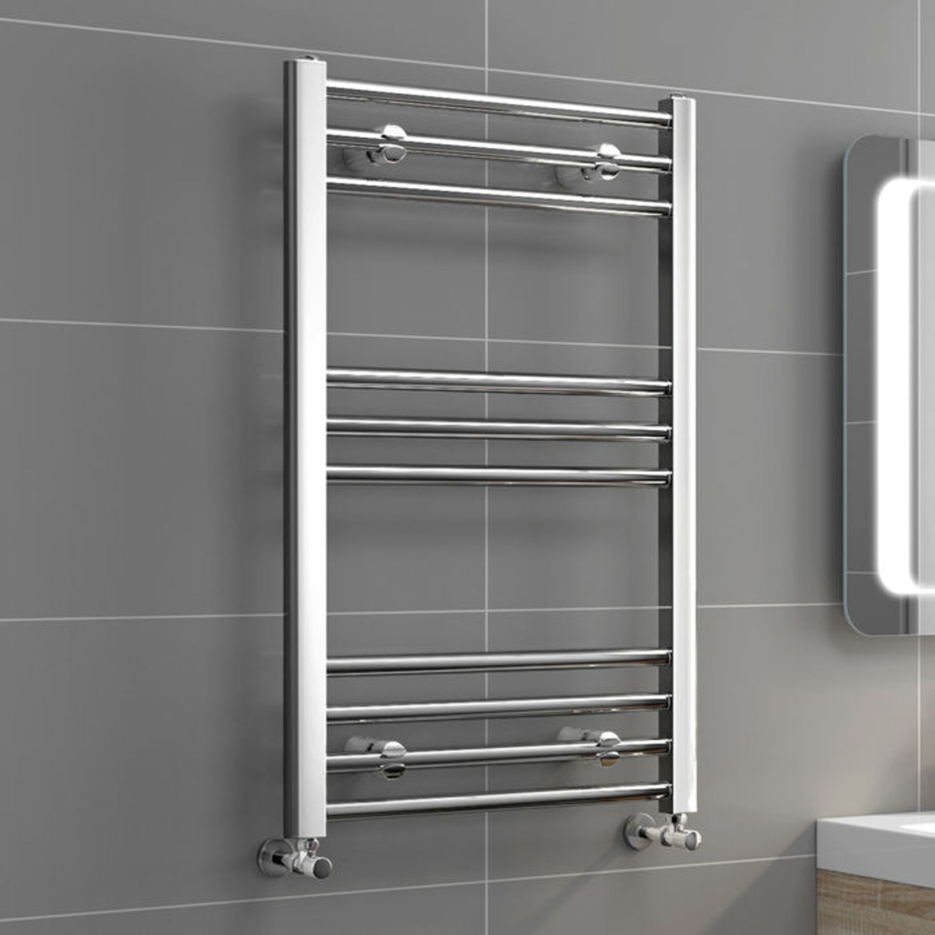 (H44) 800x500mm - 20mm Tubes - Chrome Heated Straight Rail Ladder Towel Radiator Low carbon steel