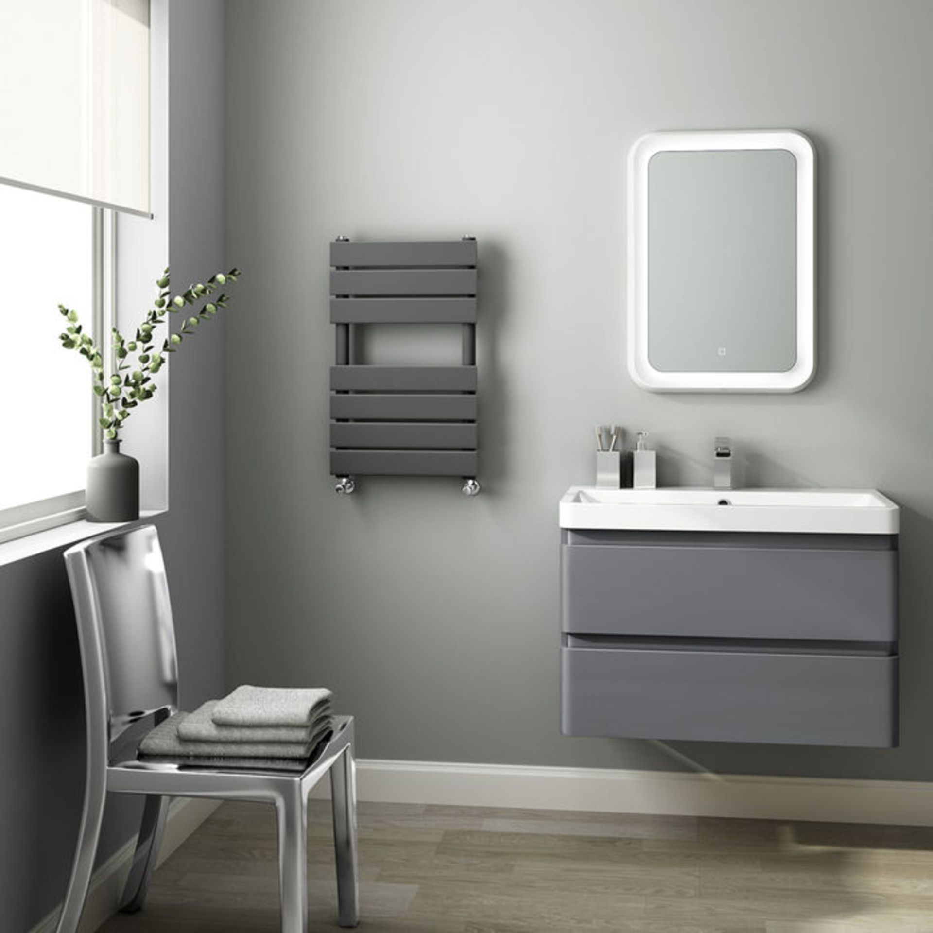 (H48) 650x400mm Anthracite Flat Panel Ladder Towel Radiator RRP £174.99 Made with low carbon steel - Image 2 of 3