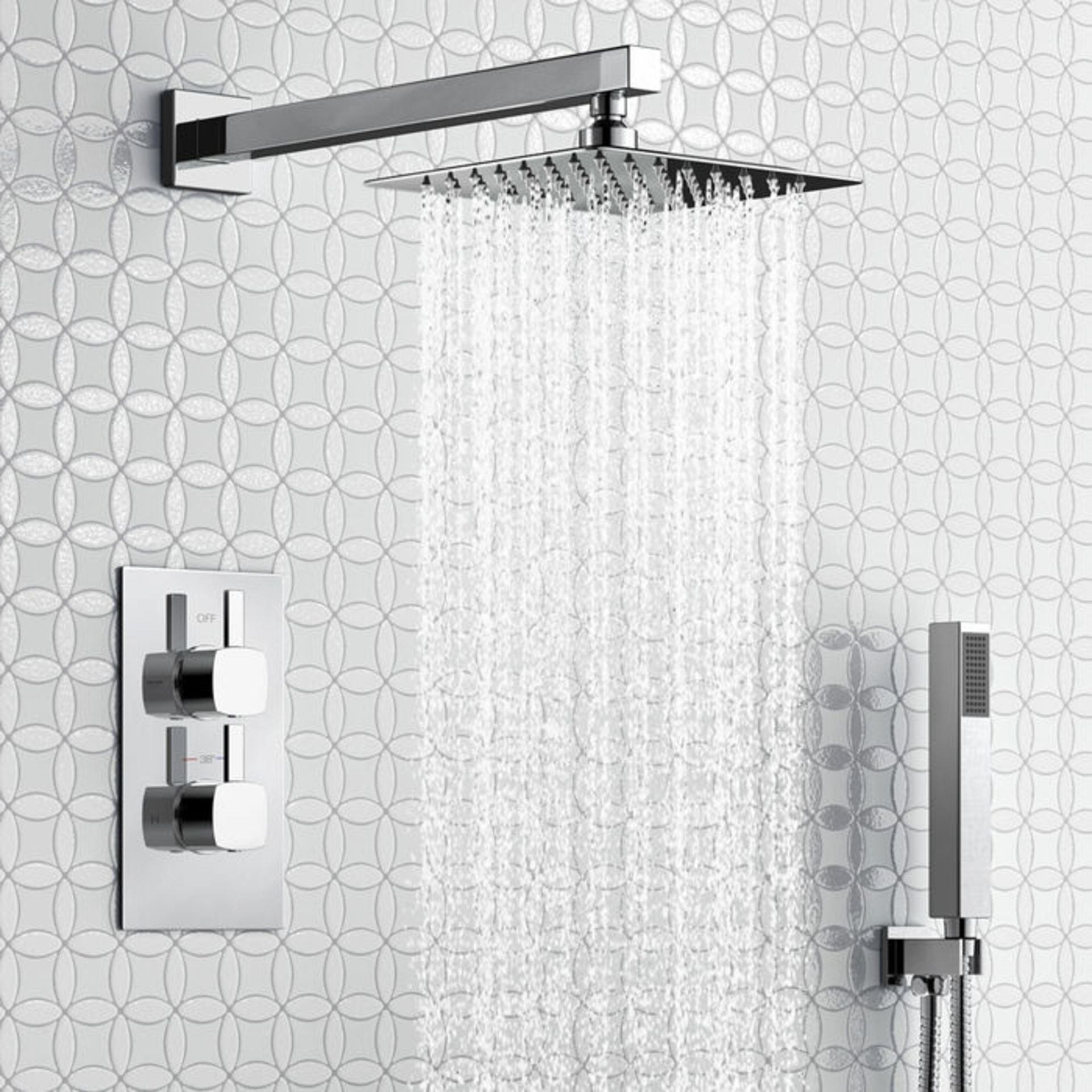 (H37) Square Concealed Thermostatic Mixer Shower Kit & Medium Head. Family friendly detachable