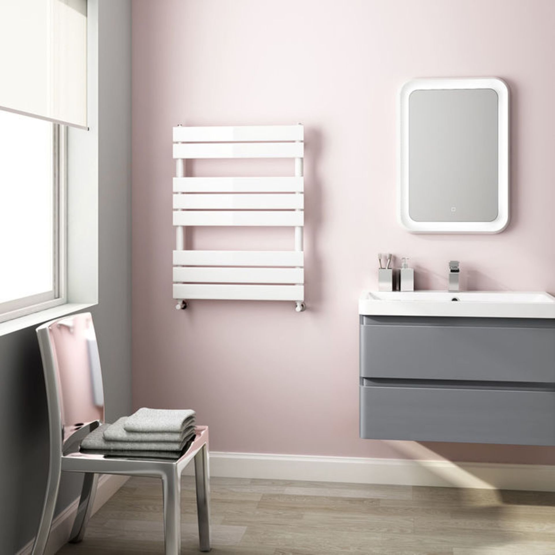 (H46) 800x600mm White Flat Panel Ladder Towel Radiator RRP £176.99 Low carbon steel, high quality - Image 2 of 2