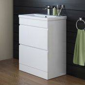 (G120) 600mm Trent High Gloss White Double Drawer Basin Cabinet - Floor Standing RRP £499.99.