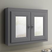 (H125) 800mm Cambridge Midnight Grey Double Door Mirror Cabinet RRP £229.99 Double Door style allows