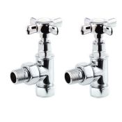 (G211) 15mm Standard Connection Angled Polished Chrome Radiator Valves. Chrome Plated Solid Brass