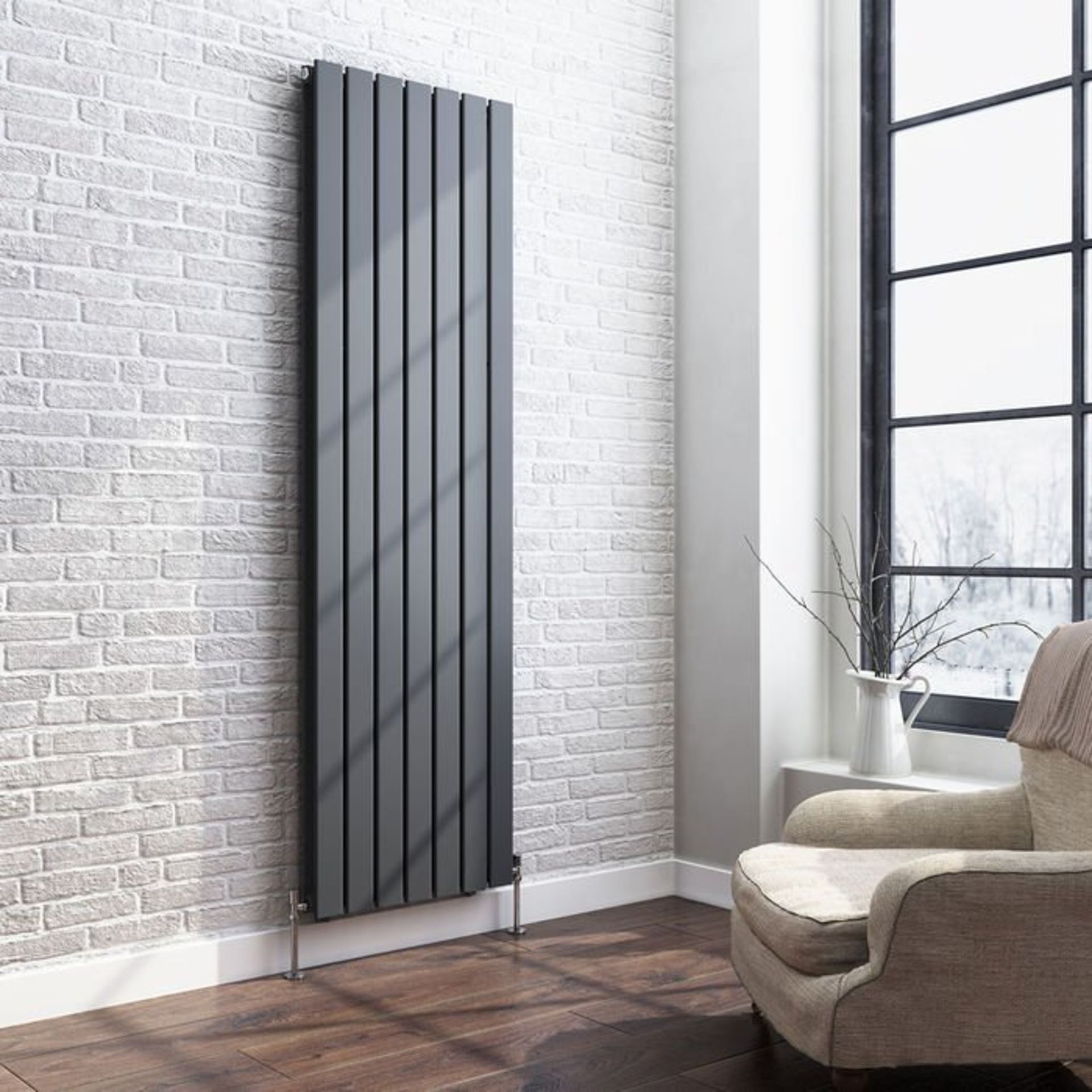 (H39) 1800x532mm Anthracite Double Flat Panel Vertical Radiator RRP £499.99 Low carbon steel, high