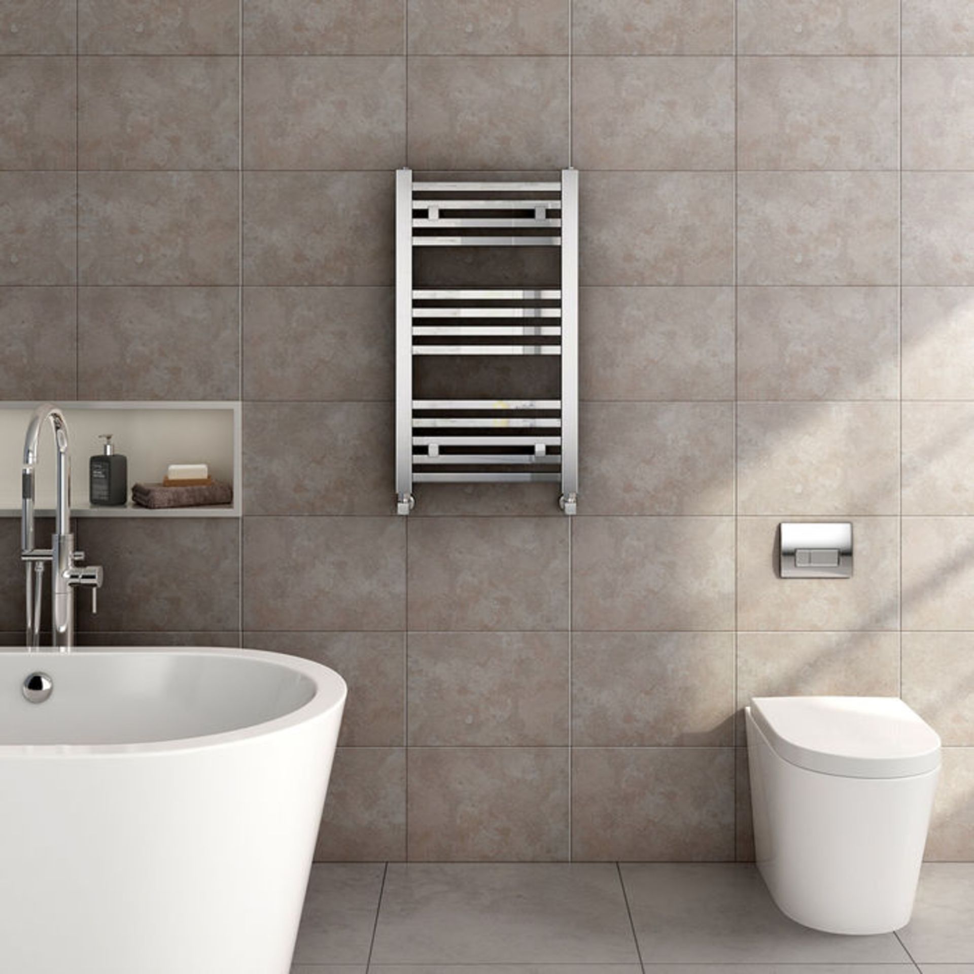 (V65) 800x450mm Chrome Square Rail Ladder Towel Radiator RRP £158.89 We love this because the square - Image 2 of 3