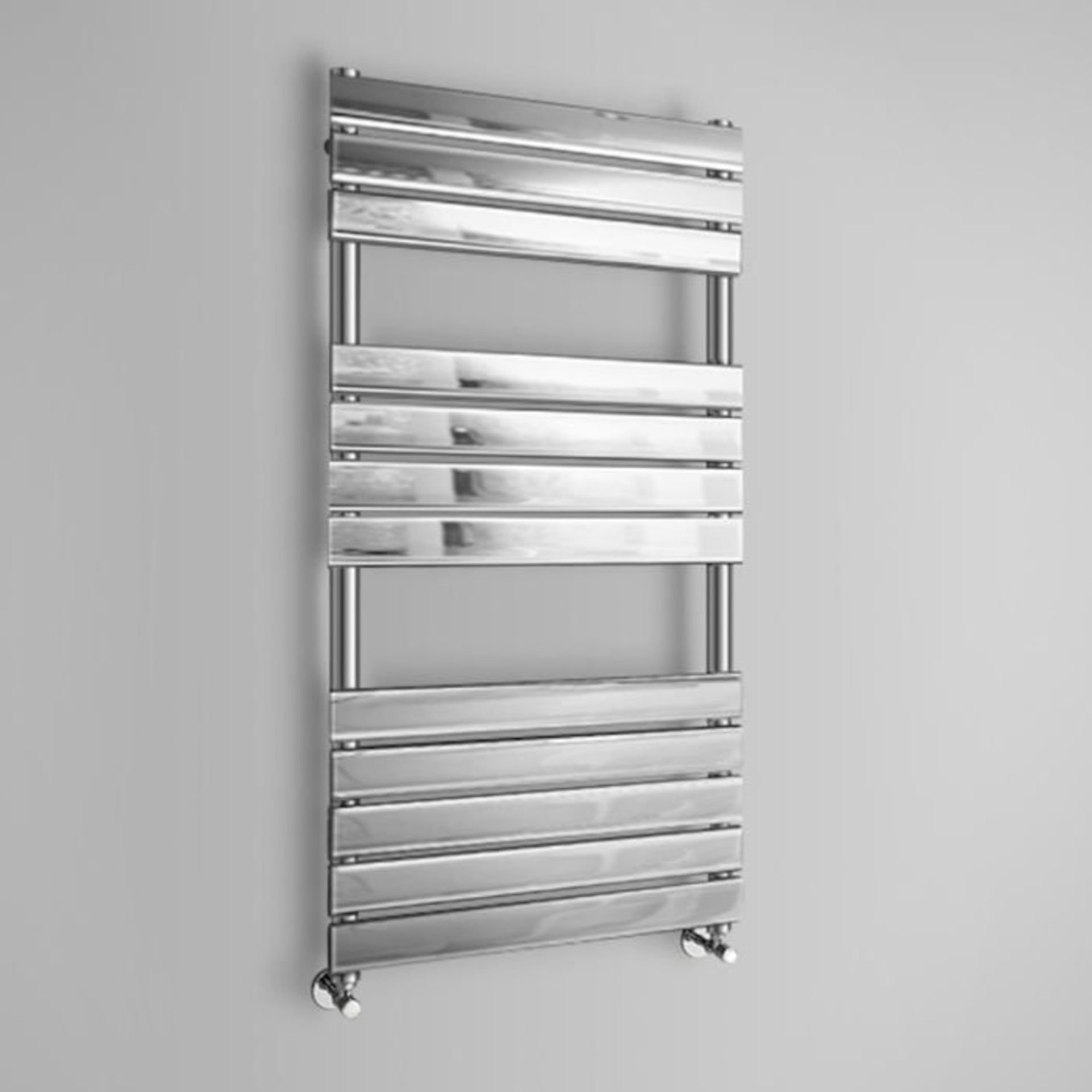 (H49) 1200x600mm Chrome Flat Panel Ladder Towel Radiator RRP £379.99 Low carbon steel chrome - Image 3 of 3