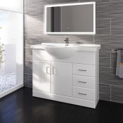 (H232) 1050x330mm Quartz Gloss White Built In Basin Unit. RRP £413.99. COMES COMPLETE WITH BASIN.
