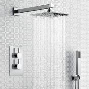 (H180) Square Concealed Thermostatic Mixer Shower Kit & Medium Head. Family friendly detachable hand