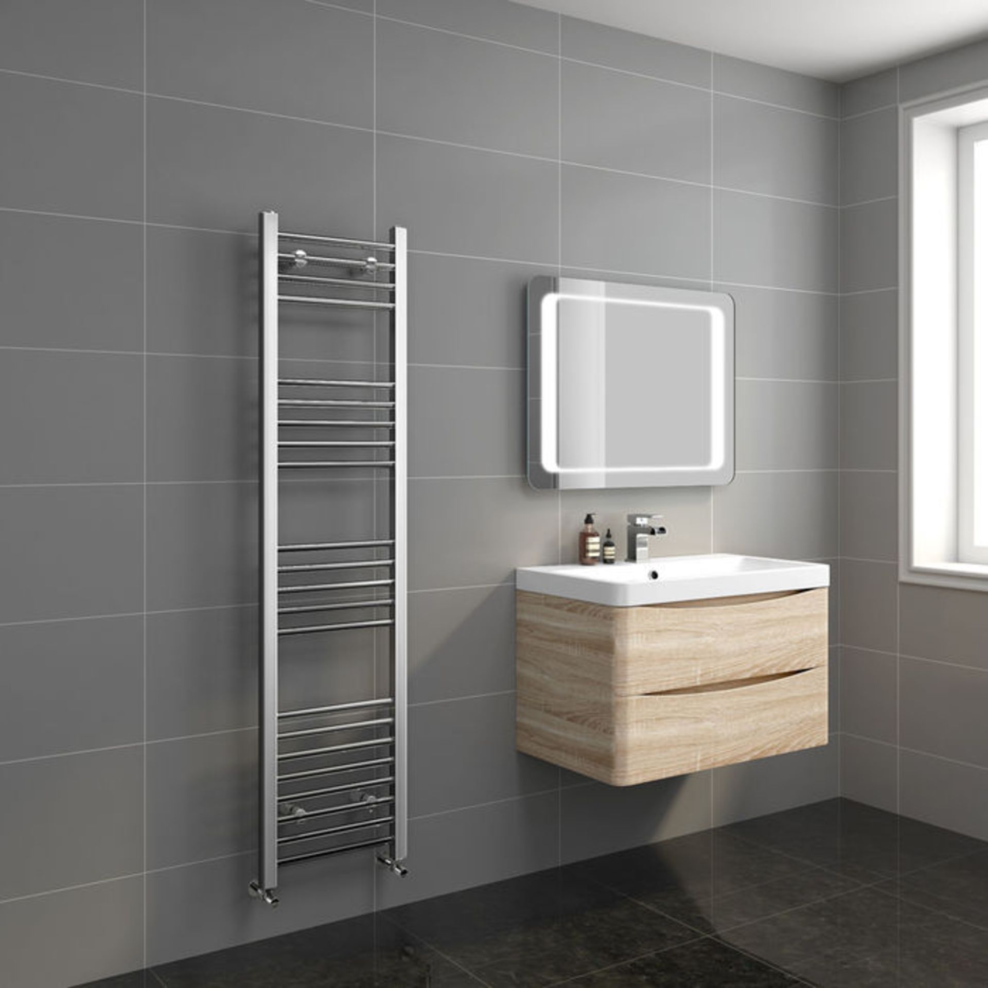 (H4) 1600x400mm - 20mm Tubes - Chrome Heated Straight Rail Ladder Towel Radiator. Low carbon steel - Image 2 of 5