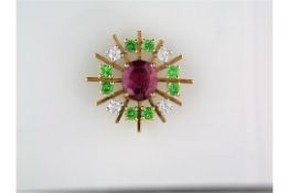 A Bespoke Ruby, Diamond and Tsavorite Pendant