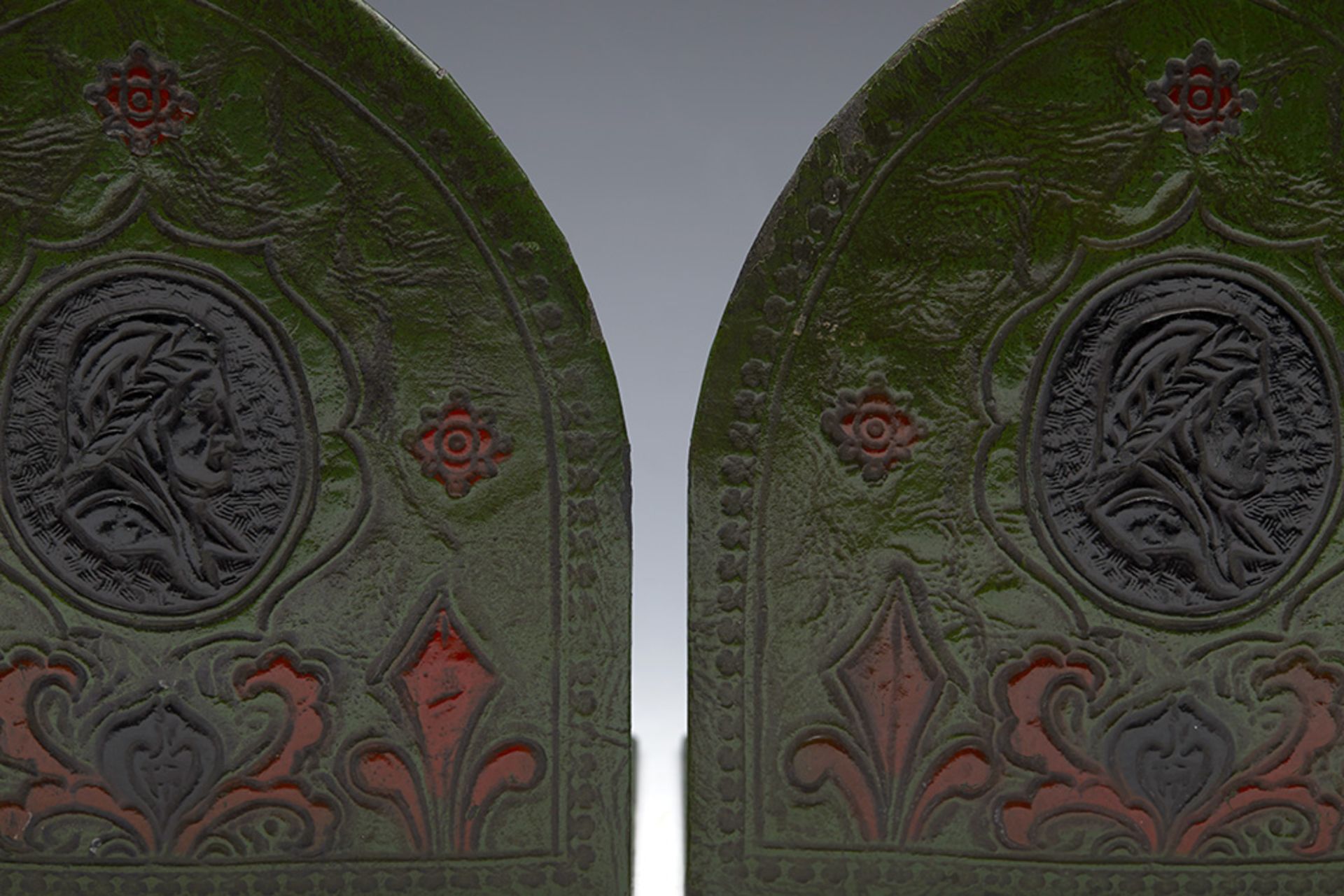 Pair Gothic Revival Pair Leather Clad Dante Bookends 19Th C. - Image 2 of 9