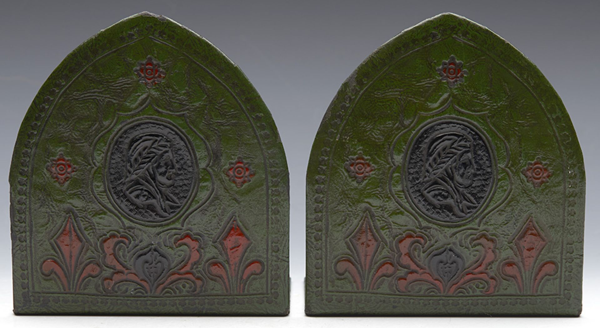 Pair Gothic Revival Pair Leather Clad Dante Bookends 19Th C. - Image 3 of 9